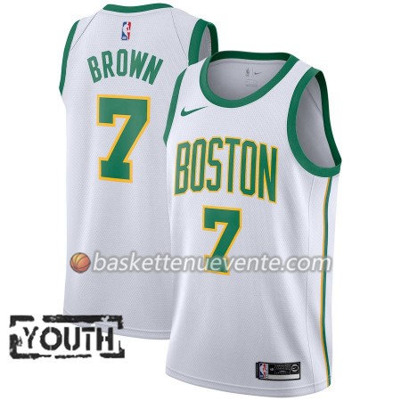 Maillot Basket Boston Celtics Jaylen Brown 7 2018-19 Nike City Edition Blanc Swingman - Enfant